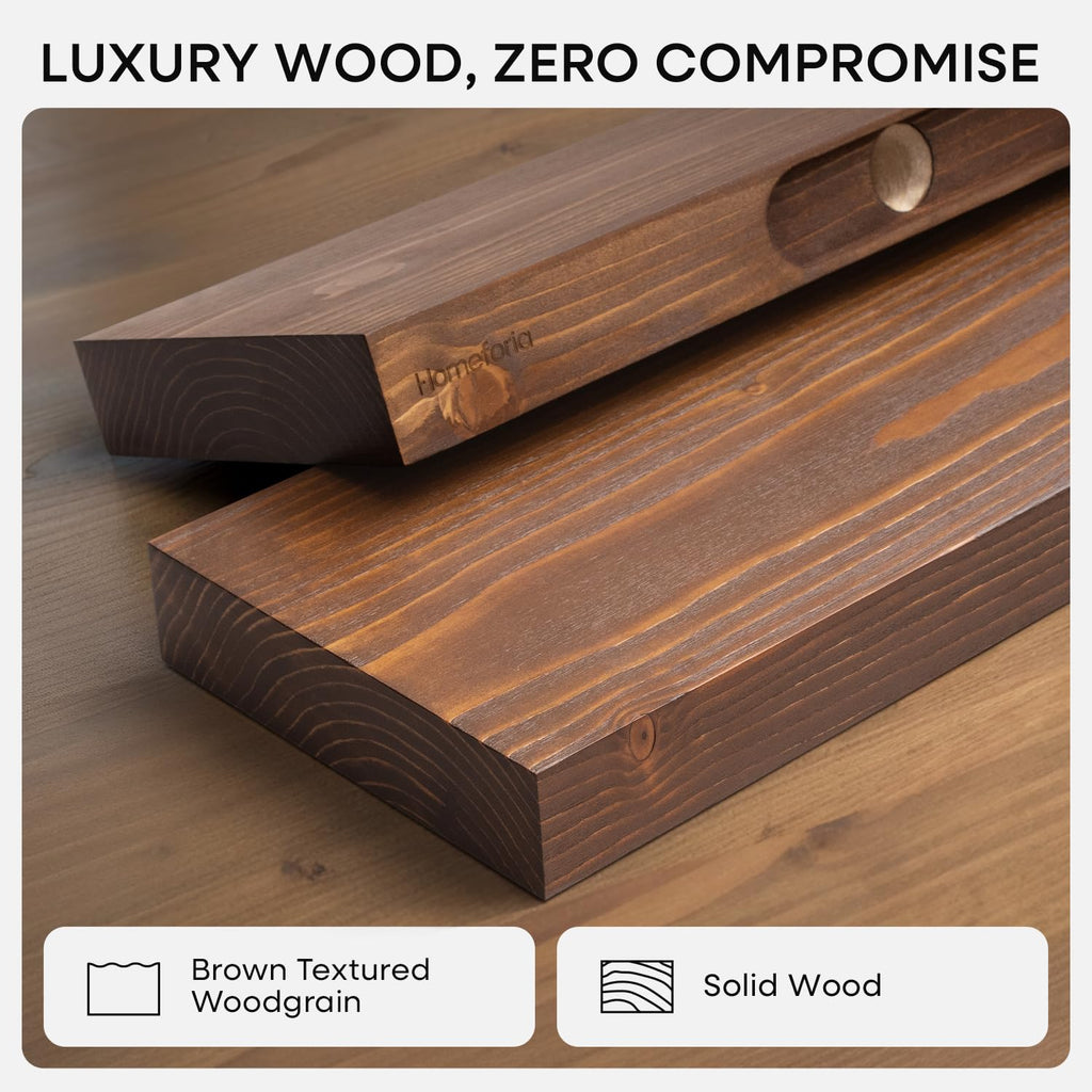 20 Inch Floating Shelves, High-End Solid Pine Wood, Set of 2