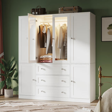 71" H Armoire Wardrobe Closet with Motion Sensor LED Light