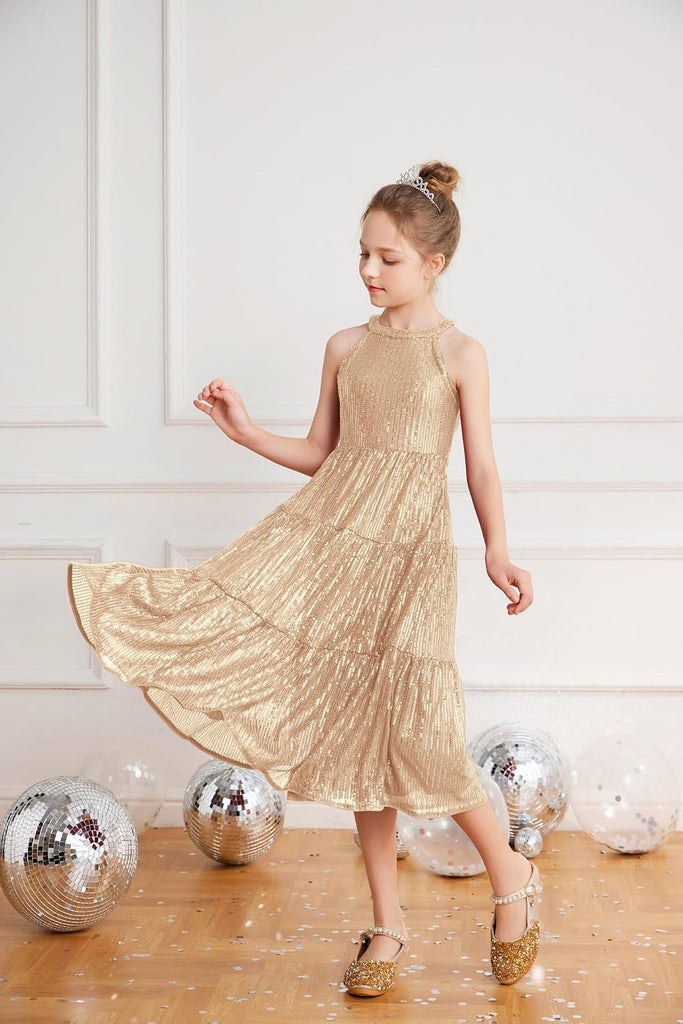 Girls Sequin Dress Formal Party Elegant Fancy Girls Maxi Long Dress