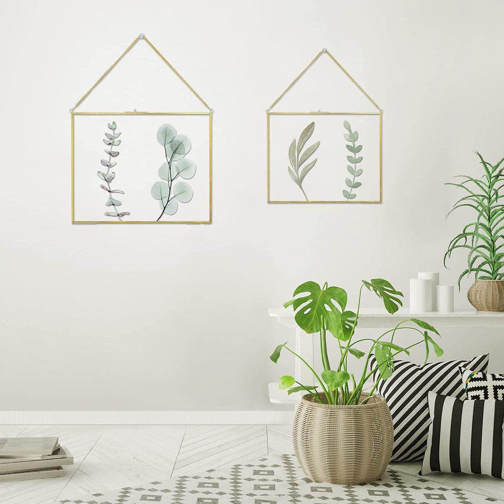 11x14 Inch Pressed Flowers Glass Picture Frames for Artwork Certificate, Horizontal Gold Brass Double Glass Clip