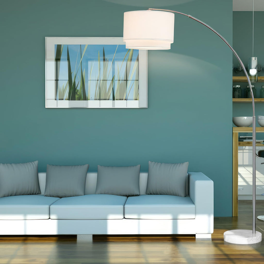 Modern Arcing Floor Lamp - Tall Stand Up Arching Drum Shade - Large Contemporary Floor Lamp s and Bedrooms - Corner