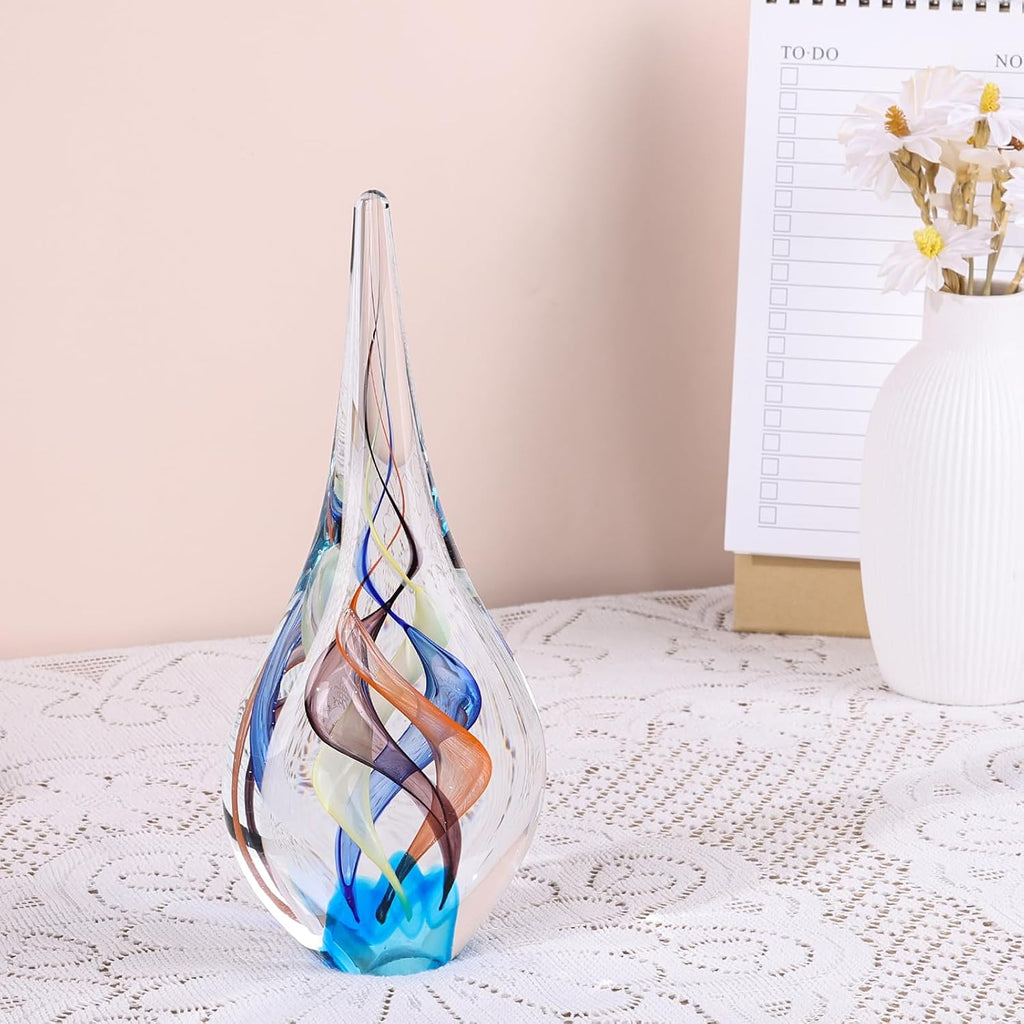 9" Tall Sculpture Hand Blown Glass Decor, Paperweight Desk, Modern Glass Art Figurines Mediterranean Beach House