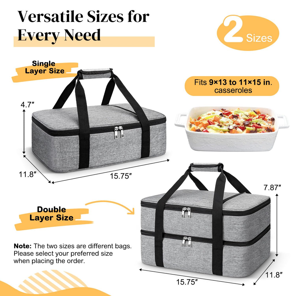 Insulated Casserole Carrier, Lasagna Lugger Tote Keeps Food Hot or Cold, Thermal Lunch Bag Warmer & Cooler Carrier