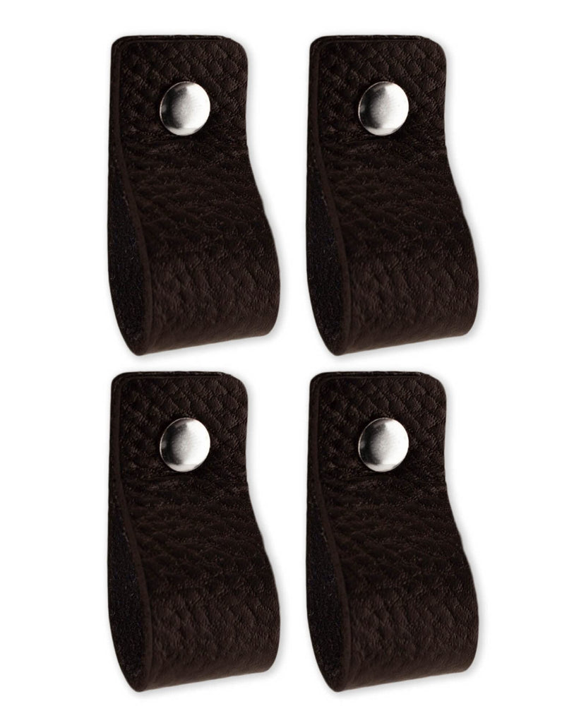 Black Leather Drawer Pulls - 2 Pack - 4-15/16 x 1 Inch - Modern, Minimalist Style - Easy to Install - Ambidextrous
