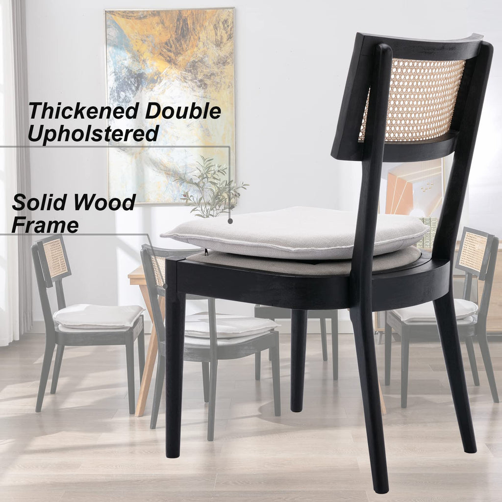 Rattan Dining Chairs Set of 4, Linen Upholstered Kitchen Chairs