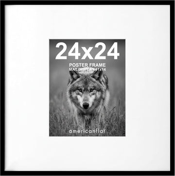 24x24 Poster Frame - Matted to 11x14 - Slim Molding - Black | Polished plexiglass front, sawtooth hangers included