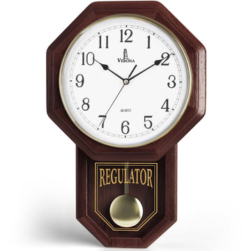Pendulum Wall Clock, Real Wood Regulator Clock, Quiet, Non-Chiming, Wooden