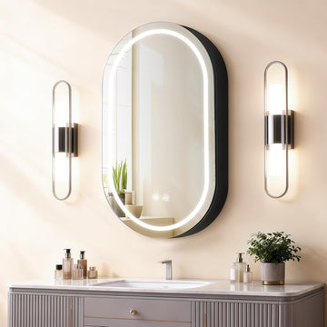 Oval Medicine Cabinet with Light, LED Mirror Cabinet, USB Shaver Socket, Internal Light, Steel with Powder Coating, Soft