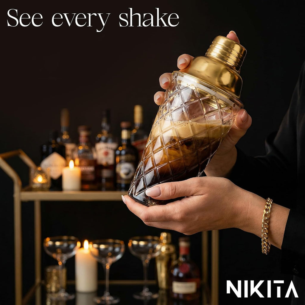 Nikita Cocktail Shaker, 5-Piece Martini Shaker & Bartender Kit with Bar Accessories Strainer, Jigger, Spoon & - Set of 5