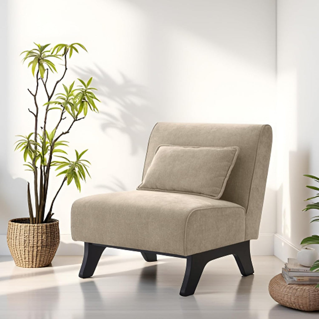 Armless Accent Chair Upholstered Comfy Modern Living Room Side Chair | Comfy Small Accent Lounge Chair with Pillow &