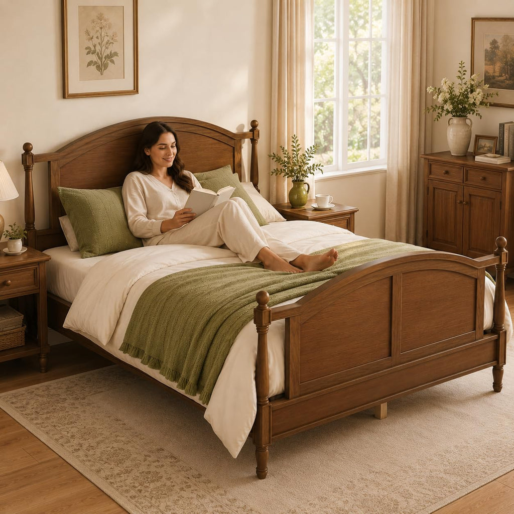 Wood Farmhouse Bed Frame with Headboard and Footboard