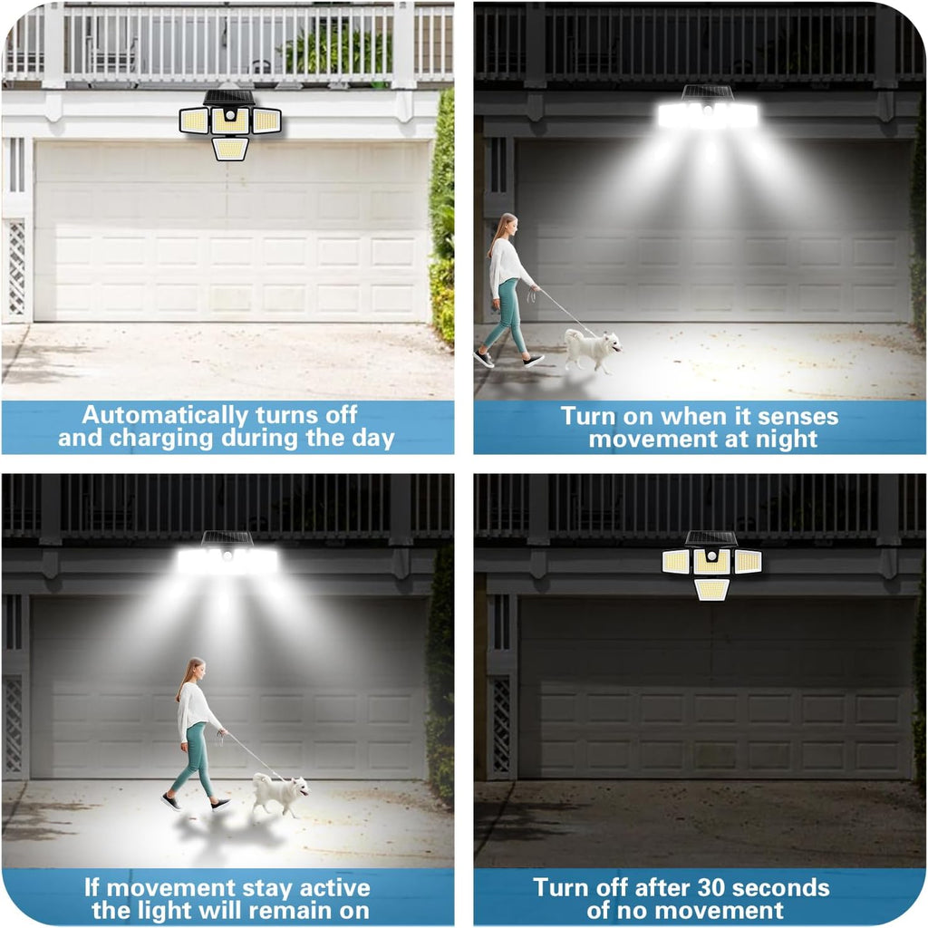 Solar Flood Lights Outdoor, Motion Sensor Security Lights, 4 Heads, IP65
