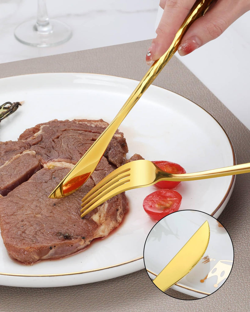 Hammered Gold Silverware Set,30 Piece Stainless Steel Flatware Set for 6,Modern Cutlery Set,Includes Spoon Fork