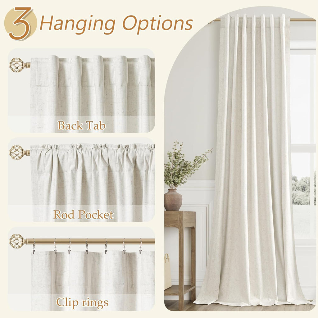 Extra Wide 100% Blackout Linen Curtains 108 Inches Cream