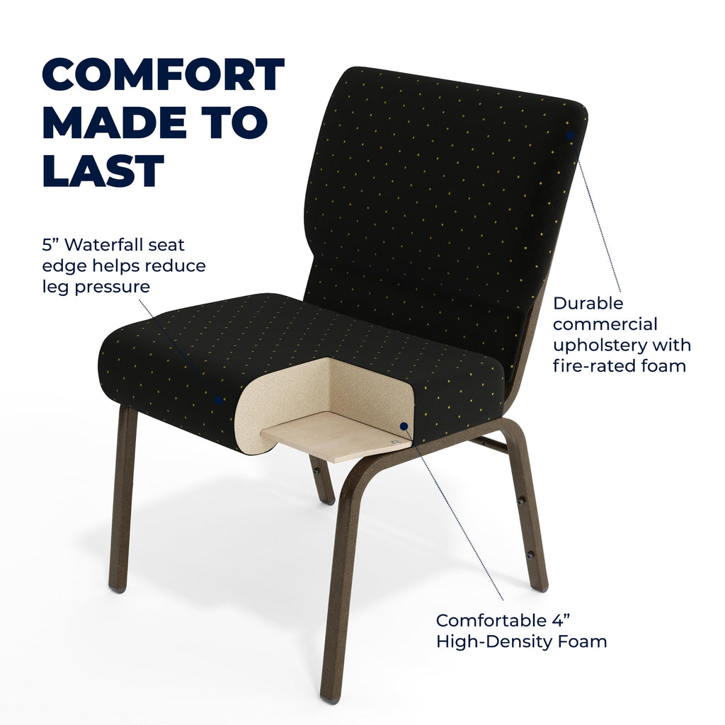4 Pack HERCULES Series 21''W Stacking Church Chair in Black Dot Patterned Fabric - Gold Vein Frame