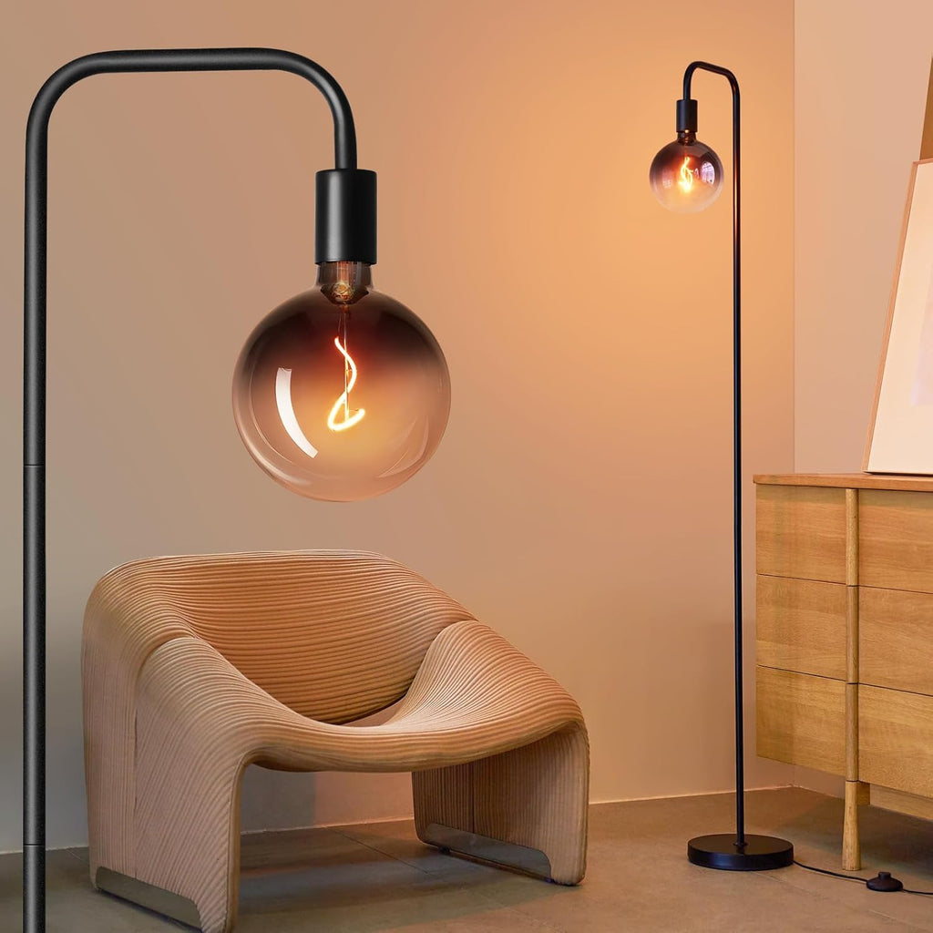 Floor Lamp - Minimalist Industrial Standing Lamp with Modern LED Bulb, Globe Black Clear Glass 6"