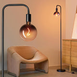 Floor Lamp - Minimalist Industrial Standing Lamp with Modern LED Bulb, Globe Black Clear Glass 6"