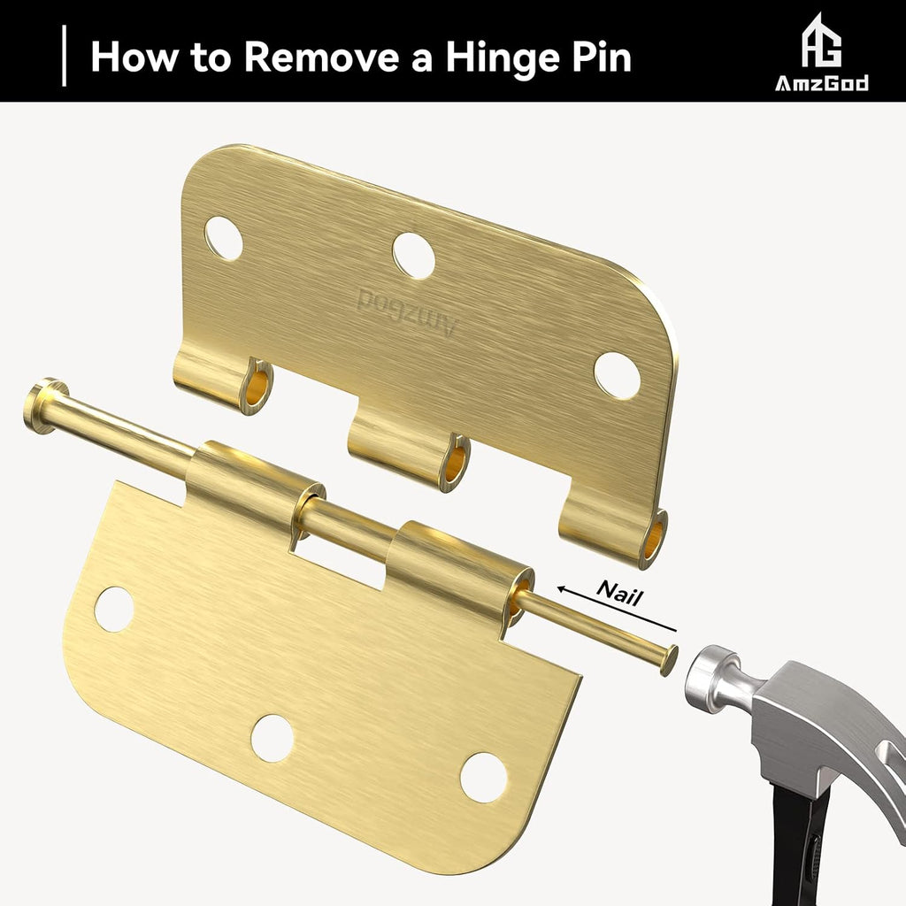 Interior Door Hinges 3.5" with 5/8" Radius Corners, Satin Brass, 12 Pack