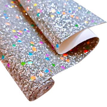 Sliver Hearts Faux Leather Chunky Glitter Roll, 52" x 12" inches, Large Sparkly PU Canvas Fabric for Crafts, Wallet