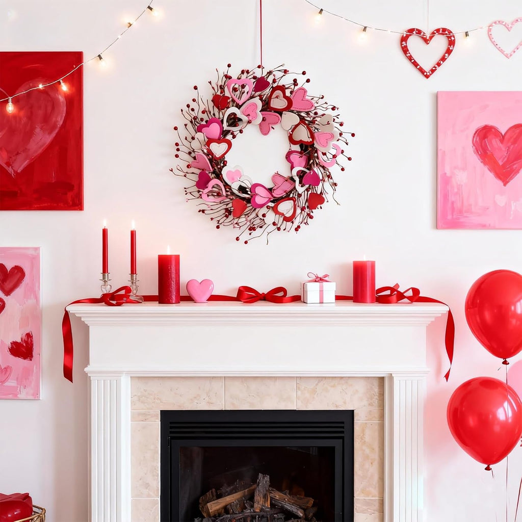 Valentine's Day Wreath, Romantic Valentines Wreaths for Front Door 20 Inch, Pink Red White Valentine Wreath