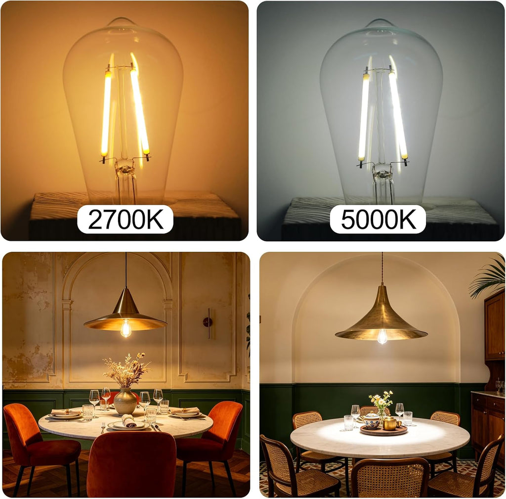 Energetic 4 Pack ST19 Vintage LED Edison Bulbs, 60 Watt Equivalent, 5000K