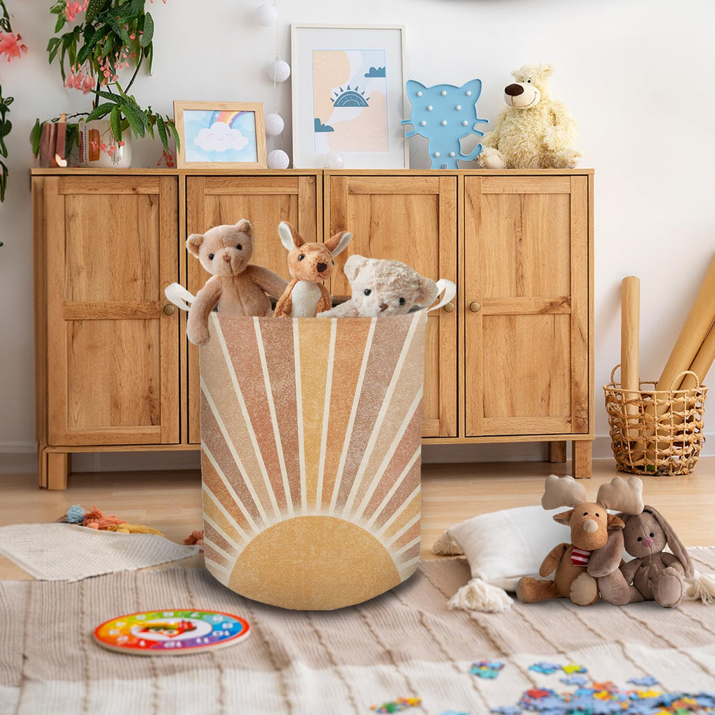 Boho Laundry Basket, Mid Century Modern Boho Neutral Sun Sunshine Waterproof Collapsible Laundry Hamper Dirty Clothes