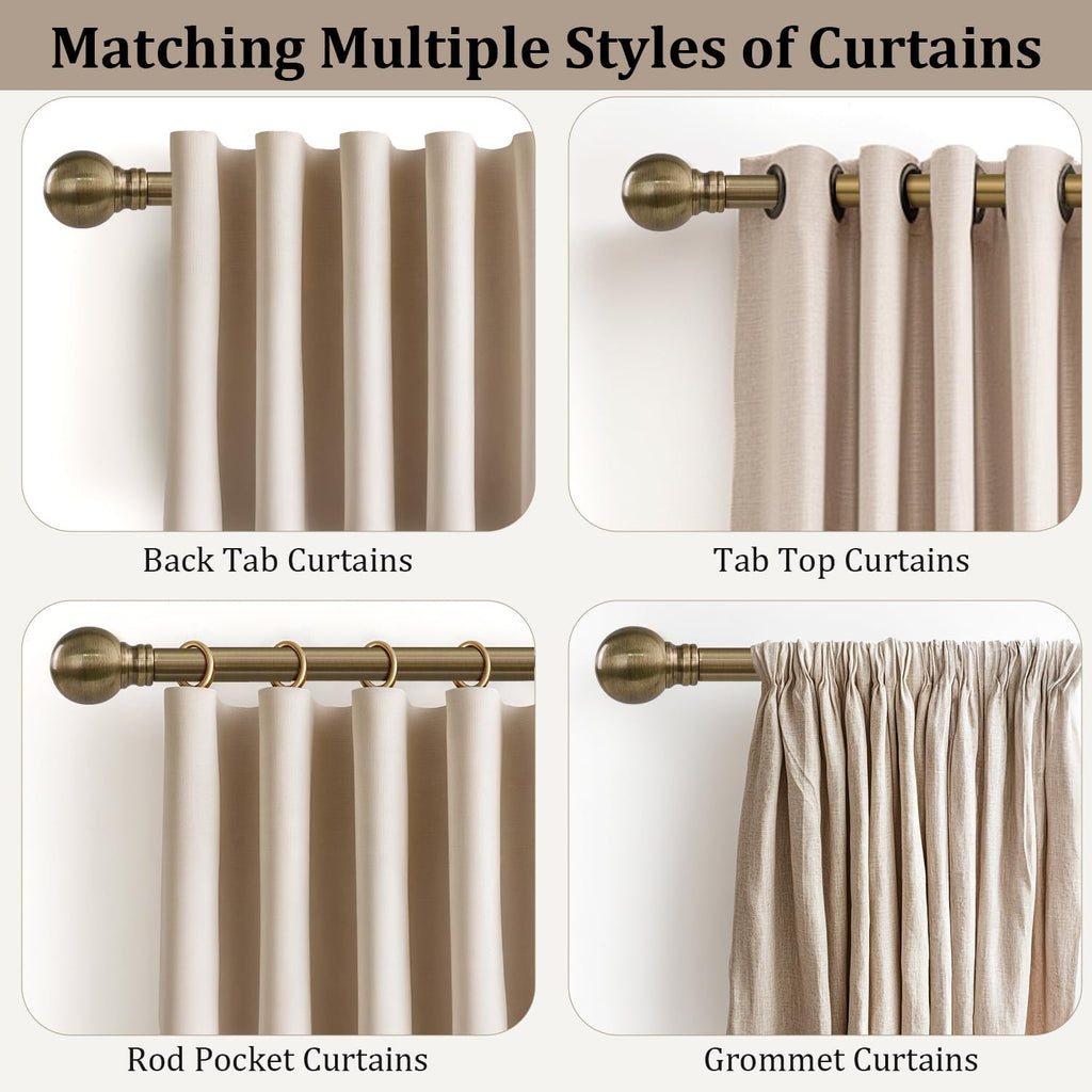 Antique Bronze Curtain Rods for Windows 48 to 84 Inch 1" Diameter Adjustable Heavy Duty Brass Window Curtain Rod with