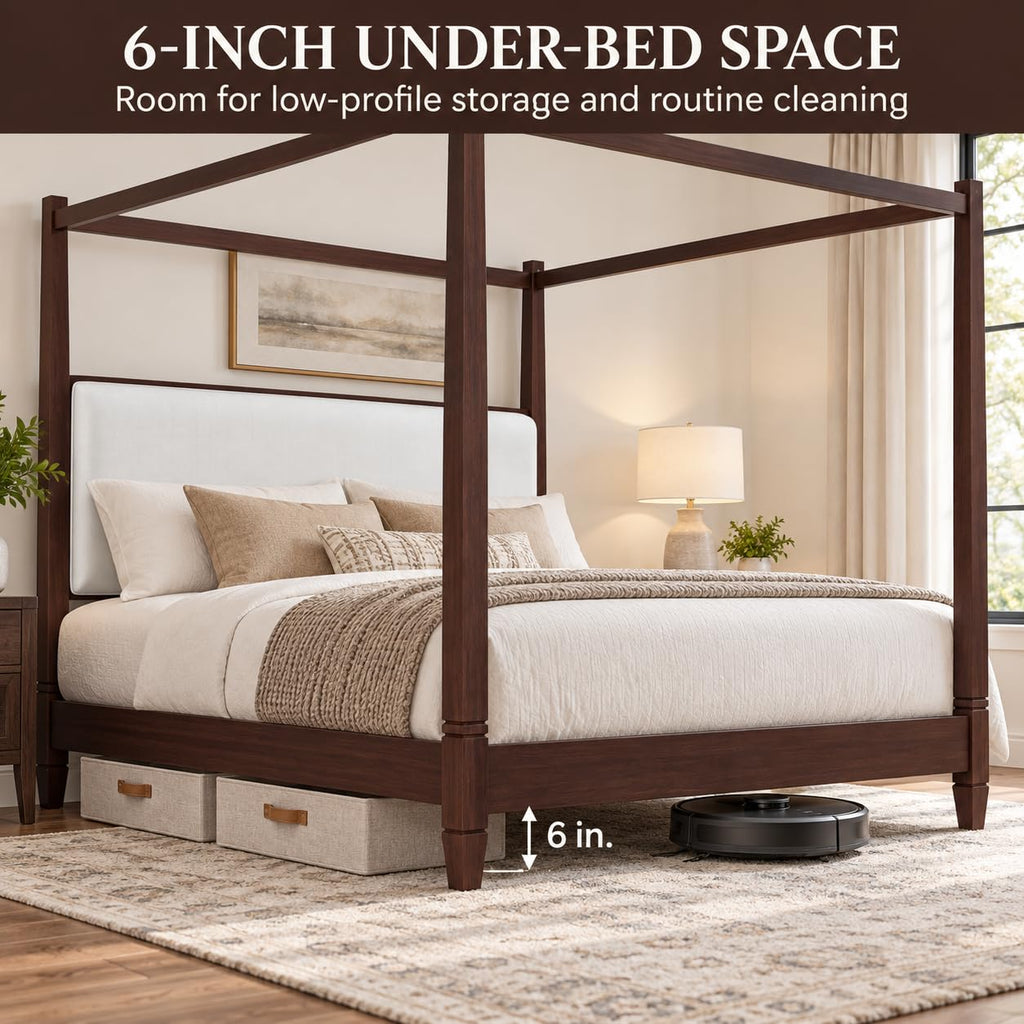 Mid Century Wood Canopy Bed Frame, Espresso Posters Platform Bed