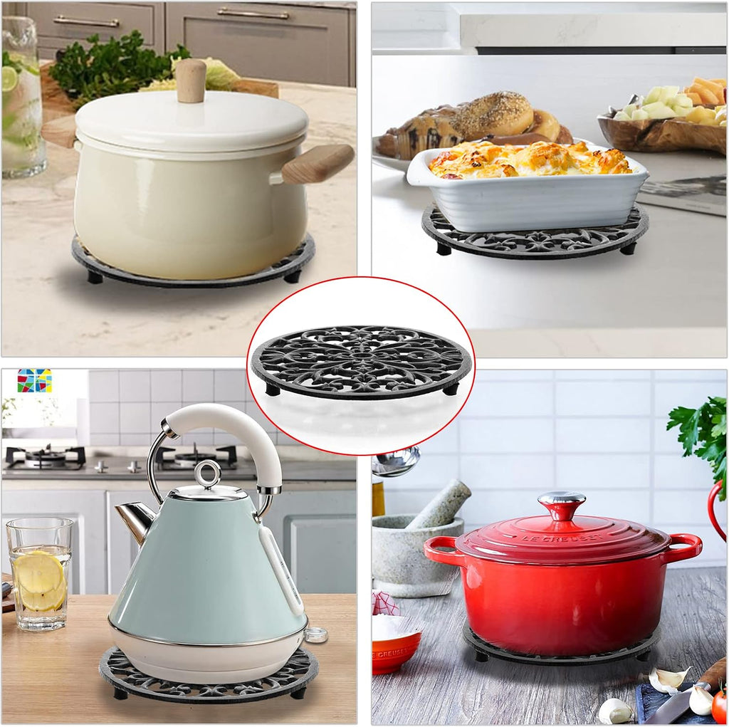 1Pcs Oval Cast Iron Trivet - Antique Heat Resistant Metal Trivet for Hot Dish Pot Pan Teapot, Vintage Well Made Hot