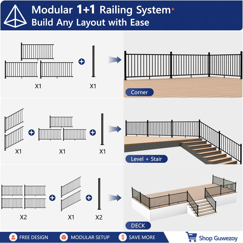 36 in. H x 12 ft. W Modular Aluminum Deck Railing Kits with Post