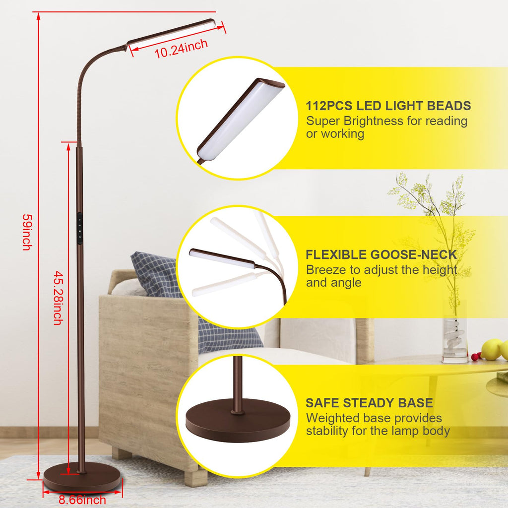 LED Floor Lamp, Stepless Adjustable Colors, Brown