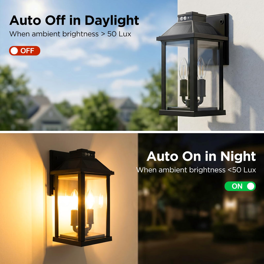 Solar Lights Outdoor Waterproof, 3 Modes Porch Lights, Motion Sensor Outside Light, Outdoor Wall Lights Lantern