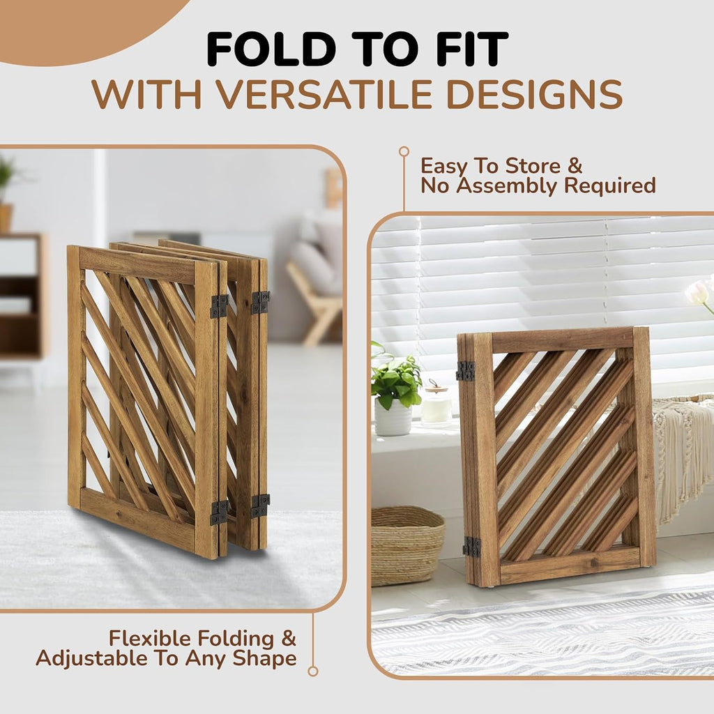 Solid Acacia Wood Dog Gate, Expanded Wide 81 Inches, Freestanding Dog Gate Indoor, Foldable 4 Panels with 2 Support