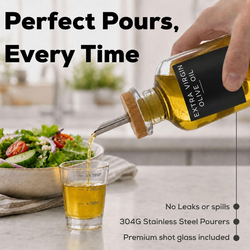 Glass Olive Oil Dispenser Bottle Oil and Vinegar Dispenser Set, Coffee Syrup Bottles - Minimalist Kitchen Decor - Set of 2