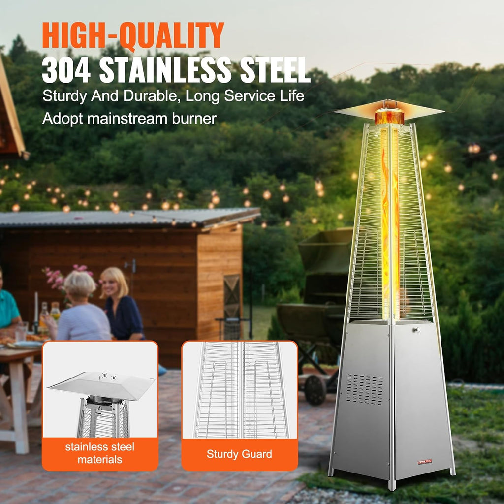 Patio Heater for Outdoor Use, 48000BTU Pyramid Propane Heater w/Wheels, Quartz Glass Tube Outdoor Patio Flame Heater
