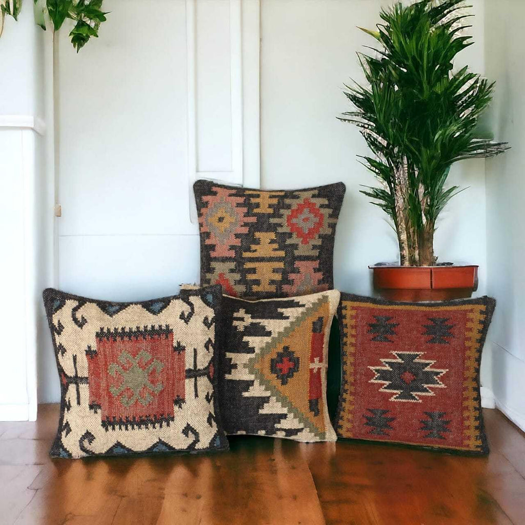 Jute kilim cushion Handmade boho throw pillow Eco-Friendly soft and stylish 18*18 inch