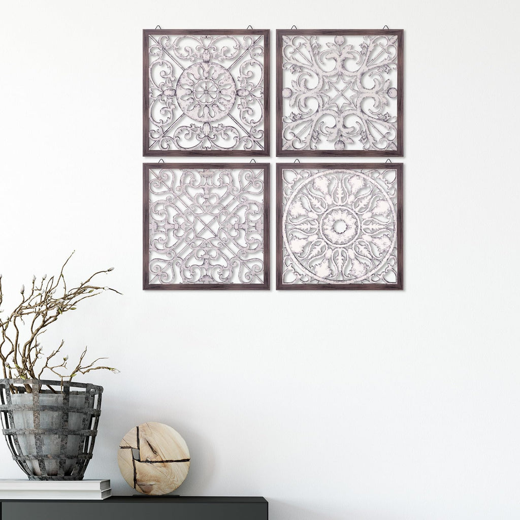 4 Pcs Wood Wall Decor Farmhouse Panels Rustic, Square, Brown, White
