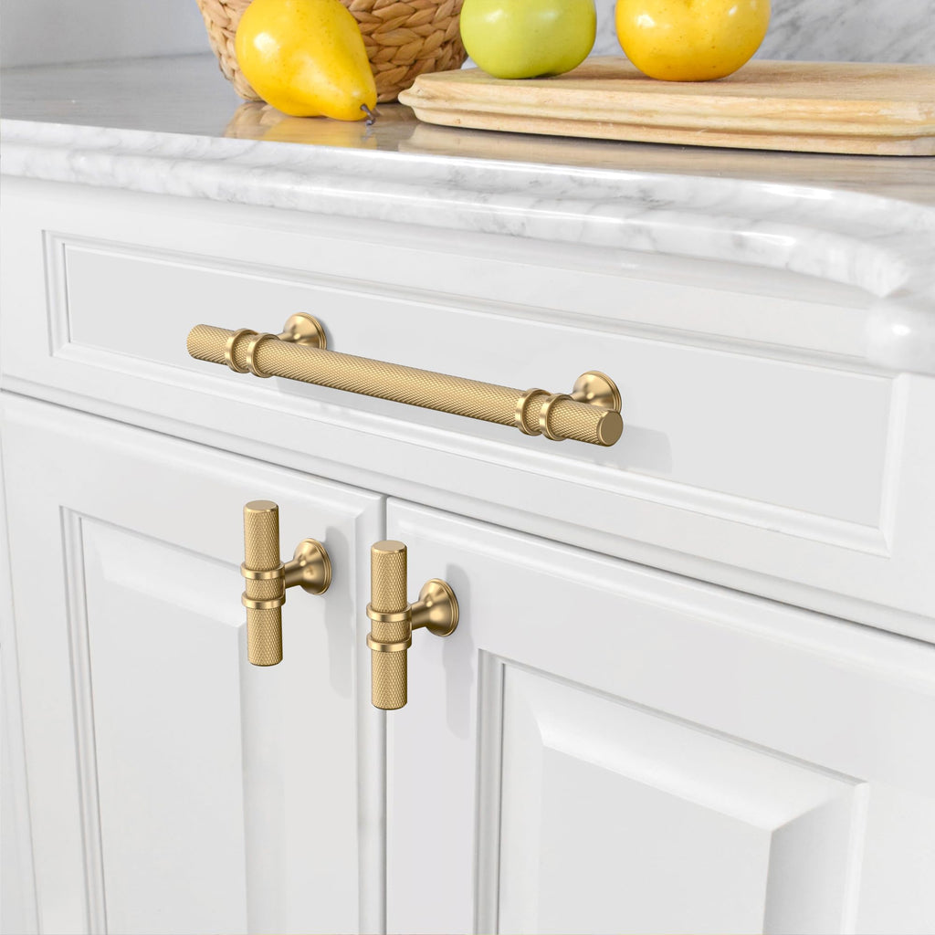 10 Pack Knurled Champagne Bronze Cabinet Pulls 5 Inch Hole Center Kitchen Cabinet Handles for Drawer, Cupboard