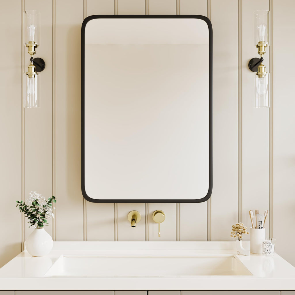 Medicine Cabinet with Black Metal Frame Mirror, Overall 20"x30"