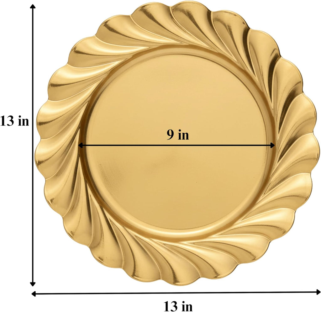 Gold Charger Plates, Swirl Wave Plate Chargers for Dinner Plate, Round Plastic Table Chargers - Set of 12