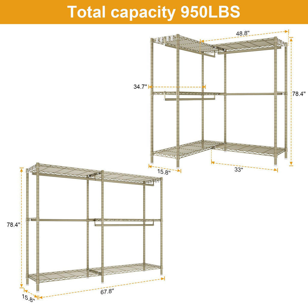 E15 Pro Garment Rack L Shaped Clothes Rack for Corner,Freestanding Clothing Racks for Hanging Clothes,Heavy Duty