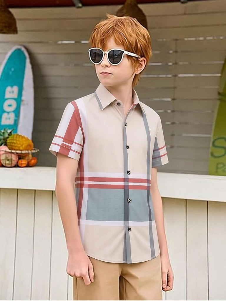 Boys Button Down Shirt Short Sleeve Plaid Stretch Dress Shirt