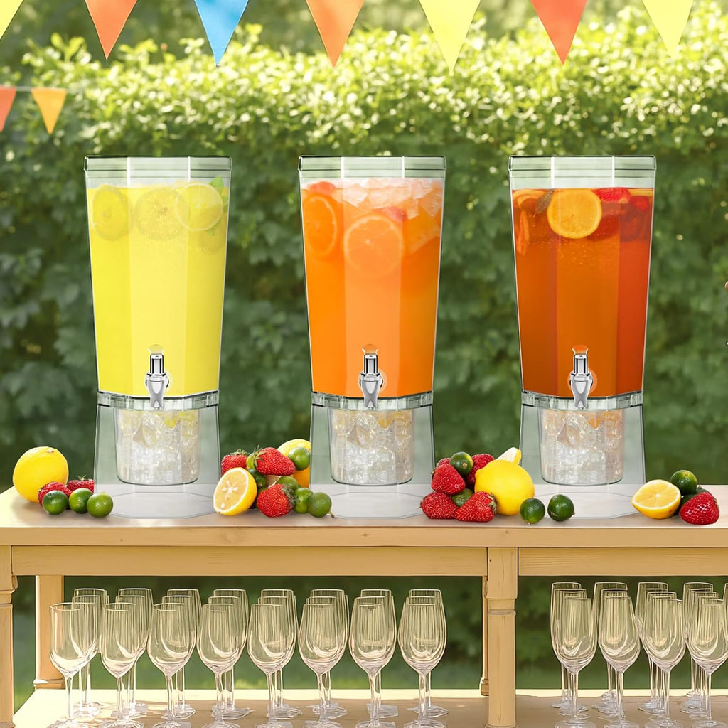 Gallon (128 OZ) Drink Dispensers for Parties , 4L Plastic Beverage Containers with Stand - Set of 2