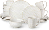16 Pieces Dinnerware Sets, Modern Relief Design Plates and Bowls Sets, White Dish Set for 4