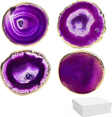 Agate Coasters Crystal Drink Coasters with Gift Box (Purple) - Set of 4