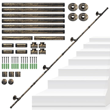 Indoor Handrail for Stairs, 3M Handrails for Stairs, Bronze Industrial Pipe Clothes Rail, Outdoor Indoor Industrial