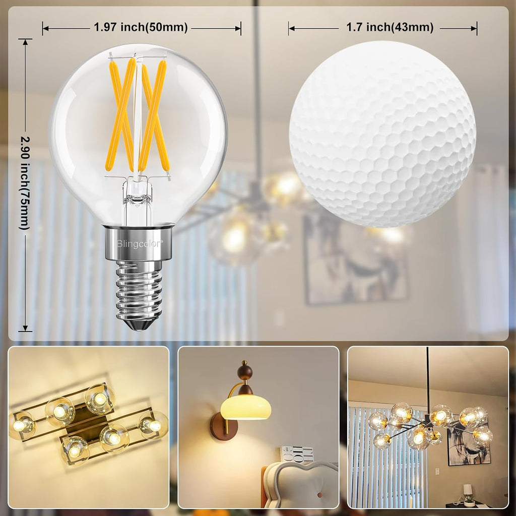 6 Pack E12 Dimmable G16.5 6W LED Candelabra Globe Light Bulbs 3000K