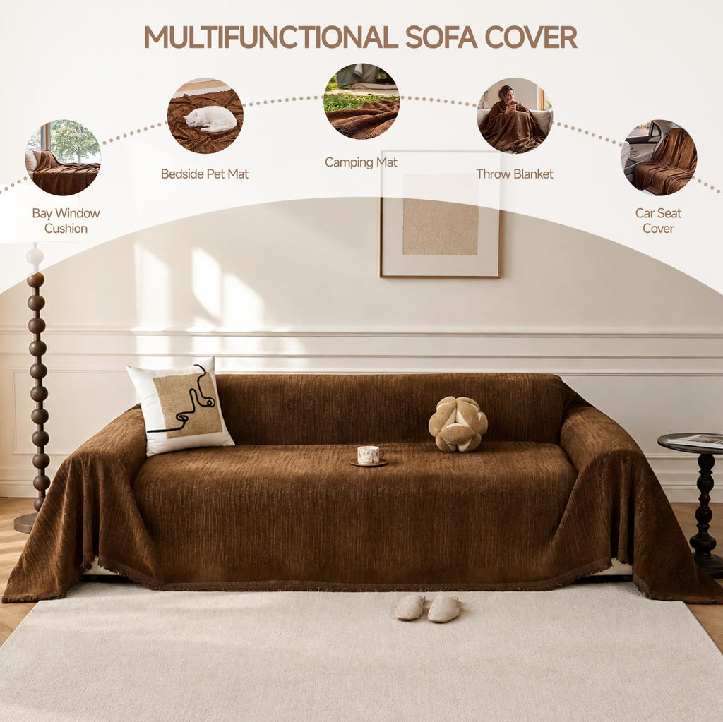 Chenille Couch Cover for Loveseat, Non-Slip, 70" x 102"