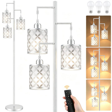 72" Dimmable Floor Lamp with Remote & Timer, Modern Minimalist Standing Lamp Bedroom, 3 Individually Controlled