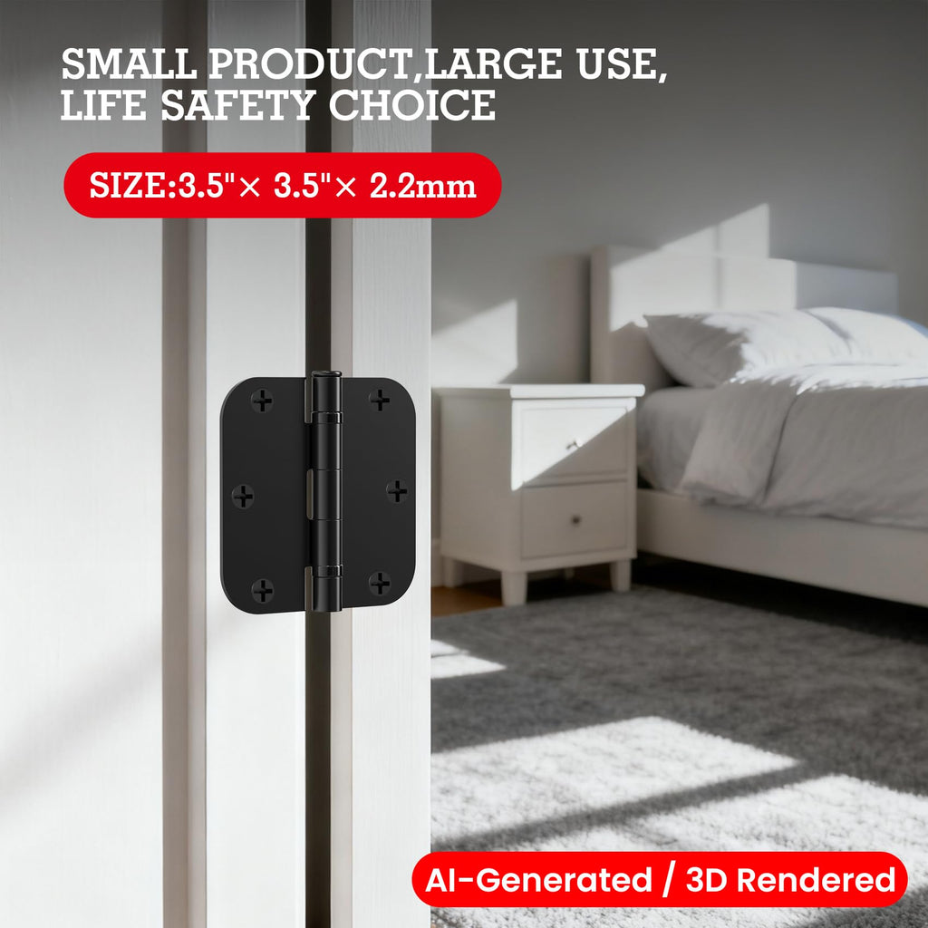 Rounded Matte Black Door Hinges 3.5 Inch 5/8" Lasting No Squeak